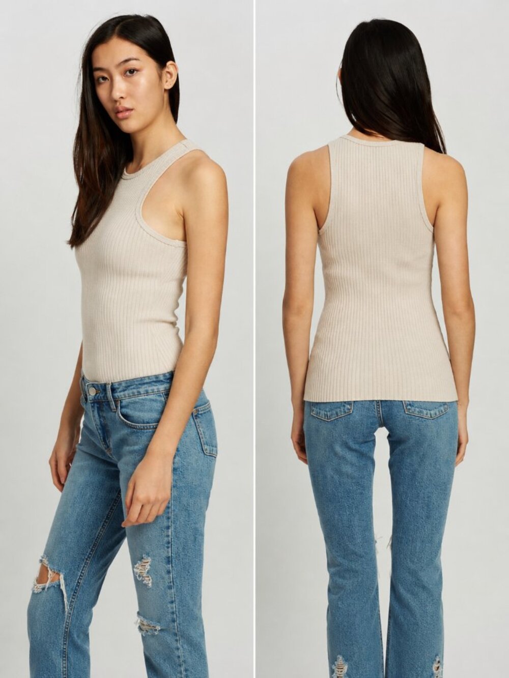 Nobody Denim Women's Luxe Rib Cutaway Sleeveless Tank Sand XS